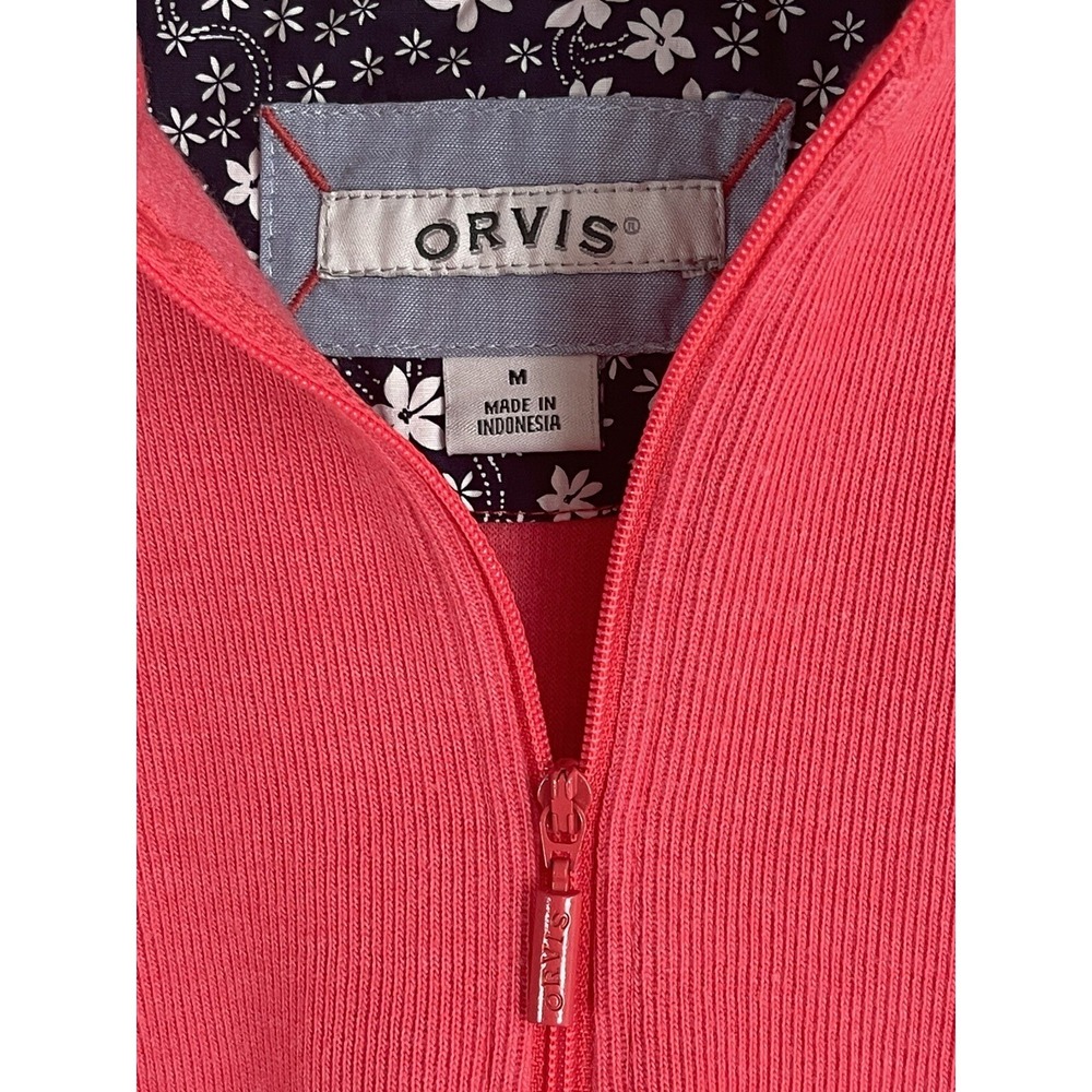 ORVIS Womens Medium Pink 1/4 Zip Sweater Ribbed Knit Floral Flip Trim Sweatshirt - Picture 3 of 5